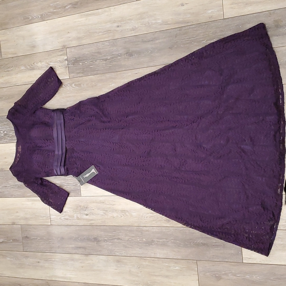 Ever Pretty Deep Plum Lace A-Line Evening Gown